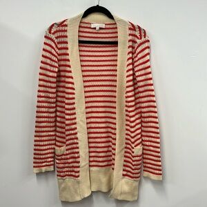 MM Couture red cream striped long cardigan L